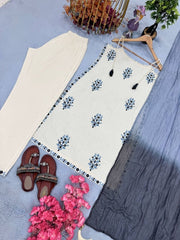 Diwali Pure Cotton Kurti Pant Set – Sleeveless Embroidered Kurti with Ombre Dupatta 3