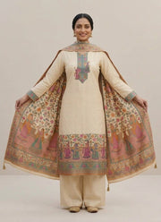 Diwali Cream Kani Silk Suit – Handwoven Dancing Women Border & Kani Dupatta 3