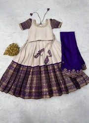 Diwali Pattu Lehenga for Girls – Zari Woven Silk with Contrast Border & Silk Dupatta 9
