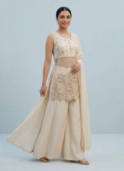 Diwali Cream Shimmer Palazzo Set – Pearl & Elephant Motif Embroidered Kurti with Dupatta 4