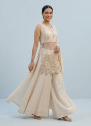 Diwali Cream Shimmer Palazzo Set – Pearl & Elephant Motif Embroidered Kurti with Dupatta 5