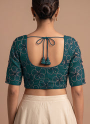 Diwali Crush Silk Embroidered Blouse – Bead & Sequin Flower Work Readymade Padded Blouse 10