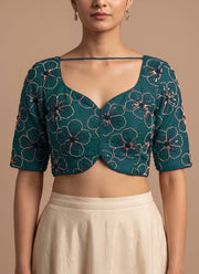 Diwali Crush Silk Embroidered Blouse – Bead & Sequin Flower Work Readymade Padded Blouse 8