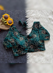 Diwali Crush Silk Embroidered Blouse – Bead & Sequin Flower Work Readymade Padded Blouse 9