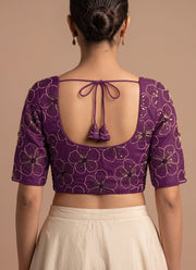 Diwali Crush Silk Embroidered Blouse – Bead & Sequin Flower Work Readymade Padded Blouse 6