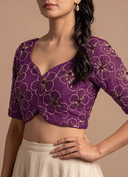 Diwali Crush Silk Embroidered Blouse – Bead & Sequin Flower Work Readymade Padded Blouse 7
