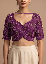 Diwali Crush Silk Embroidered Blouse – Bead & Sequin Flower Work Readymade Padded Blouse 4