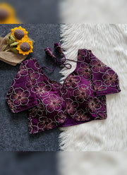 Diwali Crush Silk Embroidered Blouse – Bead & Sequin Flower Work Readymade Padded Blouse 5