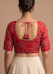 Diwali Crush Silk Embroidered Blouse – Bead & Sequin Flower Work Readymade Padded Blouse 3