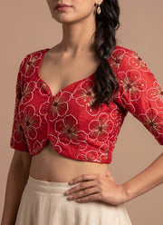 Diwali Crush Silk Embroidered Blouse – Bead & Sequin Flower Work Readymade Padded Blouse 1