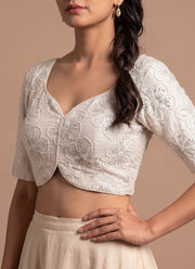 Diwali Crush Silk Embroidered Blouse – Bead & Sequin Flower Work Readymade Padded Blouse 19