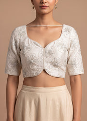 Diwali Crush Silk Embroidered Blouse – Bead & Sequin Flower Work Readymade Padded Blouse 16