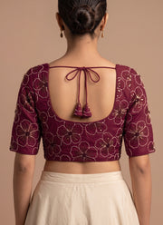 Diwali Crush Silk Embroidered Blouse – Bead & Sequin Flower Work Readymade Padded Blouse 14