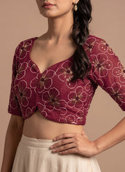 Diwali Crush Silk Embroidered Blouse – Bead & Sequin Flower Work Readymade Padded Blouse 15