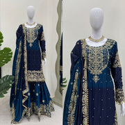 Diwali Shaded Chinon Sharara Suit – Gold Sequin & Pearl Embroidery with Tassels & Lace Dupatta 13