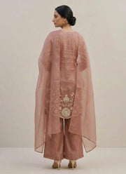 Diwali Dusty Pink Palazzo Suit – Gabana Silk with Scalloped Embroidered Kurta & Organza Dupatta 4