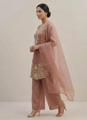Diwali Dusty Pink Palazzo Suit – Gabana Silk with Scalloped Embroidered Kurta & Organza Dupatta 5
