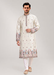 Diwali Elephant Embroidery Kurta Pajama for Men – Pure Silk Kurta with Bird & Tree Hem and Cotton Pyjama 5