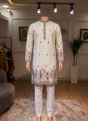 Diwali Elephant Embroidery Kurta Pajama for Men – Pure Silk Kurta with Bird & Tree Hem and Cotton Pyjama 6