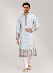 Diwali Elephant Embroidery Kurta Pajama for Men – Pure Silk Kurta with Bird & Tree Hem and Cotton Pyjama 1