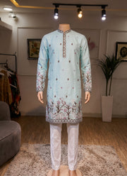 Diwali Elephant Embroidery Kurta Pajama for Men – Pure Silk Kurta with Bird & Tree Hem and Cotton Pyjama 2