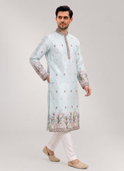 Diwali Elephant Embroidery Kurta Pajama for Men – Pure Silk Kurta with Bird & Tree Hem and Cotton Pyjama 3