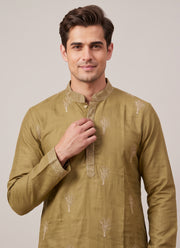 Diwali Embroidered Cotton Kurta for Men – Palace Skyline Hem Embroidery with Optional White Pyjama 7