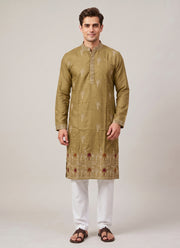 Diwali Embroidered Cotton Kurta for Men – Palace Skyline Hem Embroidery with Optional White Pyjama 5