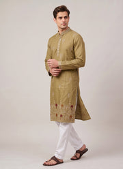 Diwali Embroidered Cotton Kurta for Men – Palace Skyline Hem Embroidery with Optional White Pyjama 8