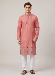 Diwali Embroidered Cotton Kurta for Men – Palace Skyline Hem Embroidery with Optional White Pyjama 9