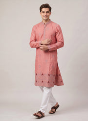 Diwali Embroidered Cotton Kurta for Men – Palace Skyline Hem Embroidery with Optional White Pyjama 12