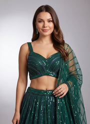 Diwali Emerald Sequin Lehenga – Soft Net with Rainbow Sequin & Dori Work, Sweetheart Blouse & Net Dupatta 4
