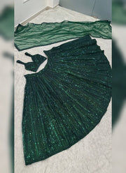 Diwali Emerald Sequin Lehenga – Soft Net with Rainbow Sequin & Dori Work, Sweetheart Blouse & Net Dupatta 2