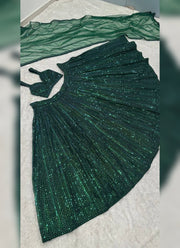Diwali Emerald Sequin Lehenga – Soft Net with Rainbow Sequin & Dori Work, Sweetheart Blouse & Net Dupatta 5