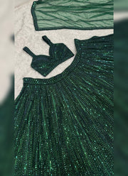 Diwali Emerald Sequin Lehenga – Soft Net with Rainbow Sequin & Dori Work, Sweetheart Blouse & Net Dupatta 6