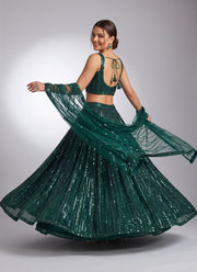 Diwali Emerald Sequin Lehenga – Soft Net with Rainbow Sequin & Dori Work, Sweetheart Blouse & Net Dupatta 3