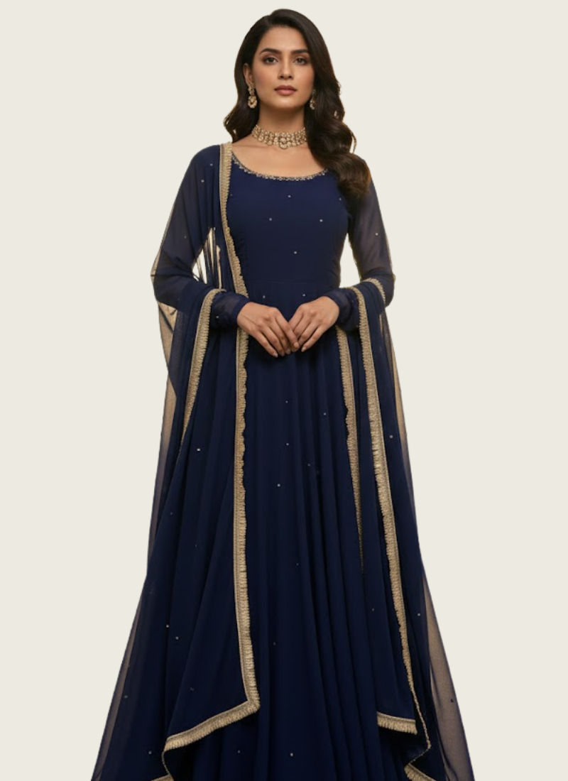 Anarkali Suit in Faux Georgette with Handwork Embroidery + Diamond Lace Dupatta | Gleemiumfashion