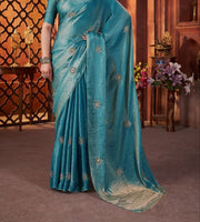 Diwali Fendi Satin Handwork Saree – Bead & Pipe Work Butta Saree with Plain Blouse in 3 Colours 10