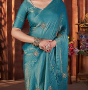 Diwali Fendi Satin Handwork Saree – Bead & Pipe Work Butta Saree with Plain Blouse in 3 Colours 11