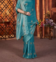 Diwali Fendi Satin Handwork Saree – Bead & Pipe Work Butta Saree with Plain Blouse in 3 Colours 12