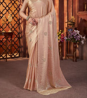 Diwali Fendi Satin Handwork Saree – Bead & Pipe Work Butta Saree with Plain Blouse in 3 Colours 13