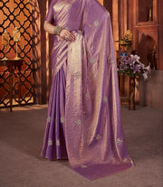 Diwali Fendi Satin Handwork Saree – Bead & Pipe Work Butta Saree with Plain Blouse in 3 Colours 17