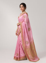 Diwali Fendi Satin Saree – Jacquard Border Saree with Zari Handwork Medallions, Pearls & Fringe Lace in 5 Colours 7