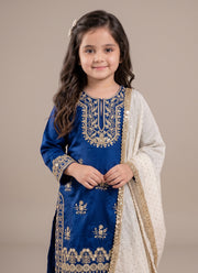 Diwali Royal Blue Fendi Silk Suit for Girls – Sequin Embroidered Kurti, Pants & Dupatta 3