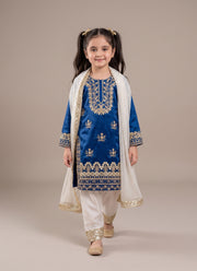 Diwali Royal Blue Fendi Silk Suit for Girls – Sequin Embroidered Kurti, Pants & Dupatta 2