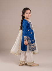 Diwali Royal Blue Fendi Silk Suit for Girls – Sequin Embroidered Kurti, Pants & Dupatta 4