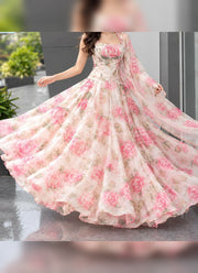 Diwali Floral Organza Lehenga – Rose Print Corset Choli with Halter Neck & Pearl Lace Dupatta 6