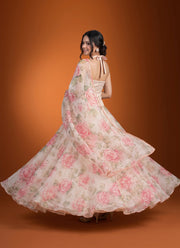 Diwali Floral Organza Lehenga – Rose Print Corset Choli with Halter Neck & Pearl Lace Dupatta 3
