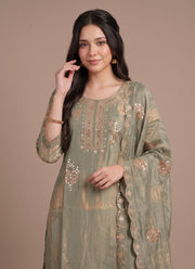 Diwali Frendy Silk Palazzo Suit – Sequin Embroidered Kurti with Scalloped Dupatta 8
