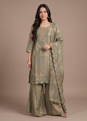Diwali Frendy Silk Palazzo Suit – Sequin Embroidered Kurti with Scalloped Dupatta 5